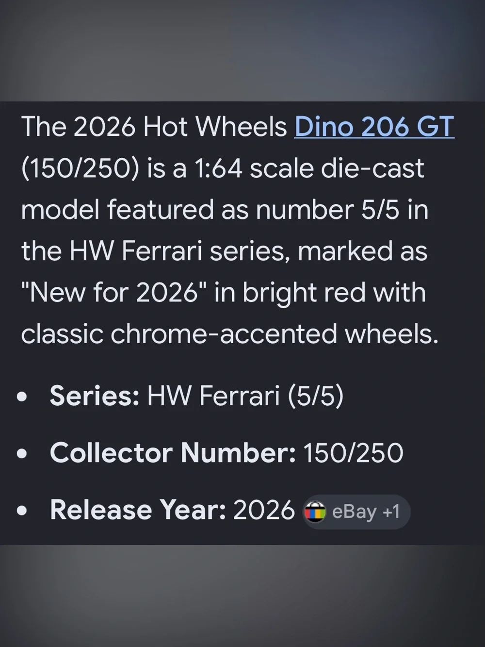 Hot Wheels Dino 206 GT / La LIEBRE